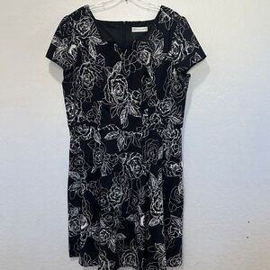 Girstunm Black White Rose floral Mini Dress cotton short sleeve pencil dress 3XL
